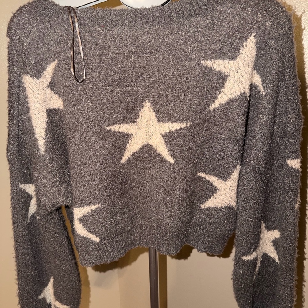 Altar’d State Star Print Fuzzy Cropped Pullover Sweater - Picture 6 of 6